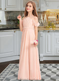 Fernanda A-Line V-neck Floor-Length Chiffon Junior Bridesmaid Dress With Ruffle Bow(s) STKP0013349