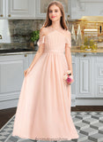 Fernanda A-Line V-neck Floor-Length Chiffon Junior Bridesmaid Dress With Ruffle Bow(s) STKP0013349