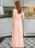 Fernanda A-Line V-neck Floor-Length Chiffon Junior Bridesmaid Dress With Ruffle Bow(s) STKP0013349