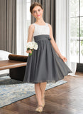 Emmalee A-Line Scoop Neck Knee-Length Chiffon Junior Bridesmaid Dress With Ruffle Flower(s) STKP0013350