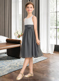 Emmalee A-Line Scoop Neck Knee-Length Chiffon Junior Bridesmaid Dress With Ruffle Flower(s) STKP0013350