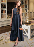 Shannon A-Line Scoop Neck Asymmetrical Satin Junior Bridesmaid Dress With Cascading Ruffles STKP0013352