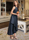 Shannon A-Line Scoop Neck Asymmetrical Satin Junior Bridesmaid Dress With Cascading Ruffles STKP0013352