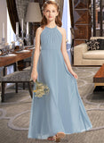 Scarlet A-Line Scoop Neck Floor-Length Chiffon Junior Bridesmaid Dress With Ruffle STKP0013353