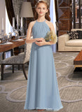 Scarlet A-Line Scoop Neck Floor-Length Chiffon Junior Bridesmaid Dress With Ruffle STKP0013353