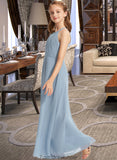 Scarlet A-Line Scoop Neck Floor-Length Chiffon Junior Bridesmaid Dress With Ruffle STKP0013353