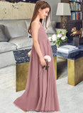 Viv A-Line V-neck Floor-Length Chiffon Junior Bridesmaid Dress With Ruffle STKP0013354