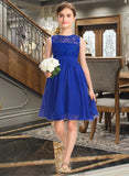 Winnie A-Line Scoop Neck Knee-Length Chiffon Lace Junior Bridesmaid Dress STKP0013356