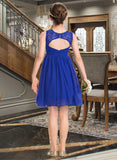 Winnie A-Line Scoop Neck Knee-Length Chiffon Lace Junior Bridesmaid Dress STKP0013356