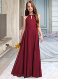 Giana A-Line Scoop Neck Floor-Length Chiffon Junior Bridesmaid Dress STKP0013357