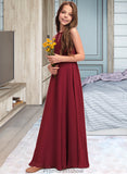 Giana A-Line Scoop Neck Floor-Length Chiffon Junior Bridesmaid Dress STKP0013357