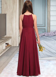 Giana A-Line Scoop Neck Floor-Length Chiffon Junior Bridesmaid Dress STKP0013357