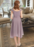 Phoenix A-Line V-neck Knee-Length Chiffon Lace Junior Bridesmaid Dress With Ruffle STKP0013358