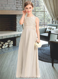 Isabela A-Line Scoop Neck Floor-Length Chiffon Lace Junior Bridesmaid Dress With Ruffle STKP0013360