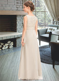 Isabela A-Line Scoop Neck Floor-Length Chiffon Lace Junior Bridesmaid Dress With Ruffle STKP0013360