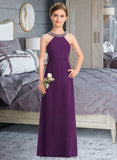 Kyra A-Line Scoop Neck Floor-Length Chiffon Junior Bridesmaid Dress With Beading Bow(s) STKP0013361