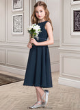 Brynn A-Line Scoop Neck Tea-Length Chiffon Junior Bridesmaid Dress With Ruffle STKP0013362