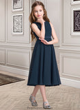 Brynn A-Line Scoop Neck Tea-Length Chiffon Junior Bridesmaid Dress With Ruffle STKP0013362