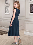 Brynn A-Line Scoop Neck Tea-Length Chiffon Junior Bridesmaid Dress With Ruffle STKP0013362