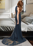 Jazlyn Trumpet/Mermaid Scoop Neck Sweep Train Chiffon Lace Junior Bridesmaid Dress STKP0013364