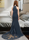 Jazlyn Trumpet/Mermaid Scoop Neck Sweep Train Chiffon Lace Junior Bridesmaid Dress STKP0013364