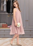 Setlla A-Line Scoop Neck Knee-Length Chiffon Junior Bridesmaid Dress With Beading Sequins STKP0013365