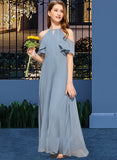 Phoenix A-Line Scoop Neck Floor-Length Chiffon Junior Bridesmaid Dress With Cascading Ruffles STKP0013367