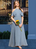 Phoenix A-Line Scoop Neck Floor-Length Chiffon Junior Bridesmaid Dress With Cascading Ruffles STKP0013367