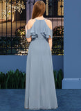 Phoenix A-Line Scoop Neck Floor-Length Chiffon Junior Bridesmaid Dress With Cascading Ruffles STKP0013367