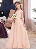 Carla A-Line V-neck Floor-Length Chiffon Junior Bridesmaid Dress With Ruffle STKP0013368