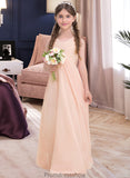 Carla A-Line V-neck Floor-Length Chiffon Junior Bridesmaid Dress With Ruffle STKP0013368