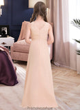 Carla A-Line V-neck Floor-Length Chiffon Junior Bridesmaid Dress With Ruffle STKP0013368