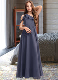 Amaris A-Line One-Shoulder Floor-Length Chiffon Junior Bridesmaid Dress With Cascading Ruffles STKP0013370