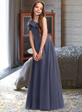 Amaris A-Line One-Shoulder Floor-Length Chiffon Junior Bridesmaid Dress With Cascading Ruffles STKP0013370