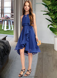 Regina A-Line Scoop Neck Knee-Length Chiffon Junior Bridesmaid Dress With Cascading Ruffles STKP0013371