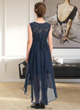 Leilani A-Line Scoop Neck Asymmetrical Chiffon Lace Junior Bridesmaid Dress With Bow(s) Cascading Ruffles STKP0013373