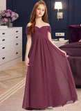 Rylie A-Line Off-the-Shoulder Floor-Length Chiffon Junior Bridesmaid Dress With Ruffle STKP0013376