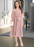 Maisie A-Line Scoop Neck Knee-Length Chiffon Junior Bridesmaid Dress With Bow(s) Pleated STKP0013377