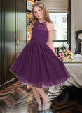 Hadassah A-Line Scoop Neck Knee-Length Chiffon Junior Bridesmaid Dress STKP0013379