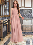 Laylah A-Line Scoop Neck Floor-Length Chiffon Junior Bridesmaid Dress With Ruffle Bow(s) STKP0013380