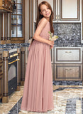 Laylah A-Line Scoop Neck Floor-Length Chiffon Junior Bridesmaid Dress With Ruffle Bow(s) STKP0013380