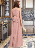 Laylah A-Line Scoop Neck Floor-Length Chiffon Junior Bridesmaid Dress With Ruffle Bow(s) STKP0013380