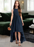 Sandy A-Line Scoop Neck Asymmetrical Chiffon Junior Bridesmaid Dress STKP0013384