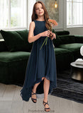 Sandy A-Line Scoop Neck Asymmetrical Chiffon Junior Bridesmaid Dress STKP0013384