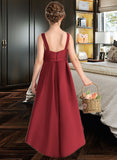 Emilia A-Line Scoop Neck Asymmetrical Satin Junior Bridesmaid Dress With Ruffle Pockets STKP0013385