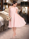 Ingrid A-Line V-neck Knee-Length Chiffon Junior Bridesmaid Dress With Cascading Ruffles STKP0013386