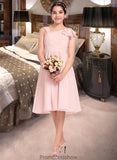 Ingrid A-Line V-neck Knee-Length Chiffon Junior Bridesmaid Dress With Cascading Ruffles STKP0013386