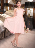 Ingrid A-Line V-neck Knee-Length Chiffon Junior Bridesmaid Dress With Cascading Ruffles STKP0013386