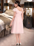 Ingrid A-Line V-neck Knee-Length Chiffon Junior Bridesmaid Dress With Cascading Ruffles STKP0013386