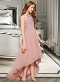 Kailyn A-Line Scoop Neck Asymmetrical Chiffon Lace Junior Bridesmaid Dress STKP0013388